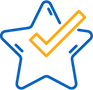 Star Icon Blue and orange icon of a star with a checkmark